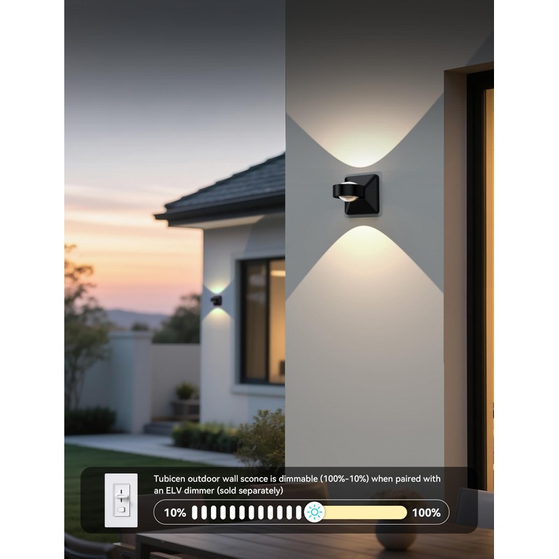 Tubicen Outdoor Wall Light Up and Down Wall Sconce Dimmable