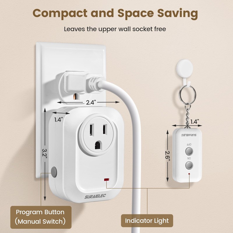 SURAIELEC Wireless Light Switch Remote Control Outlet, No Wiring Needed,