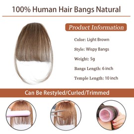 RPAEOY Clip in Pony Haare Haarverlängerungen Flat Bang mit Schläfen Echthaar Front Face Fringe Pony Haarteile Pony Extension für Frauen das Tägliche Tragen (Hellbraun)