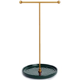 HQSHNY Jewellery Stand Gold - 15 cm Ceramic Base x 30 cm Height Jewellery Tree Jewellery Holder for Necklaces, Bracelets, Rings, Earrings and Pendants, Emerald Forest