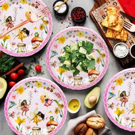 50Pcs Fairy Birthday Paper Plates Fairy Party Supplies 7inch Flower Fairy Plates for Fairies Enchanted Themed Baby Shower Garden flower Spring Bridal Shower Wedding Birthday Party Decorations