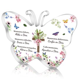 Yopyame Spanish Christian Acrylic Gift - Religious Inspirational Gift for Women Men, Spanish Butterfly Shape Acrylic Prayer Bible Verse Desk Decor, Faith Keepsake Paperweights for Christmas Home Decor