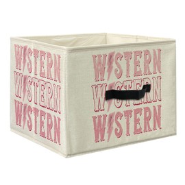 Knibeo Pink Retro Western Cowboy Fabric Storage Bins for Shelves Closet, Wild West Cowgirl Preppy Collapsible Cube Baskets Organizer for Clothes Books Toys