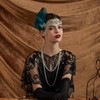 Flapper Headband for Women Vintage 1920s Pearls Feather Lace Headpiece