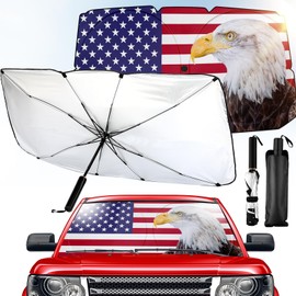 Riakrum Patriotic Eagle American Flag Car Windshield Sun Shade Umbrella Foldable UV Ray Windshield Sun Shade Car Front Window Sunshade Keep Vehicle Cool Heat Reflector, Fit Various Size