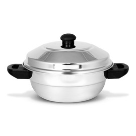 KSJONE Stainless Steel 4 pcs Multi Kadai (Induction Friendly) Idli Cooker with Stainless Steel lid, 2 idli Plates (8 Idlis), 1 patra Plate, Silver