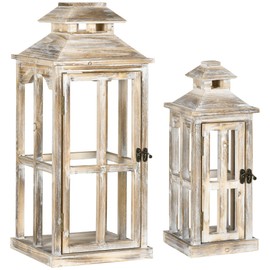 YLIEHS Rustic Wooden Lanterns for Charming Home Decor, Indoor/Outdoor Ambiance, 2-Pack Set with Different Sizes