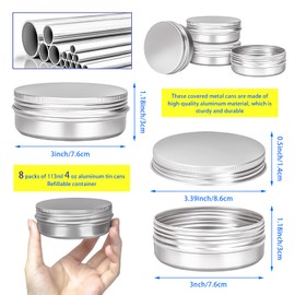 MotBach 8 Pack 4oz Tin Jars, 120ml Metal Tin cans, 4ounce Aluminum tin can jar Containers with Screw Lid for Lotion Bars, Salve, Balms, Beard Balm, Spices, Sample, Toiletries, Creams, Makeup Cosmetic