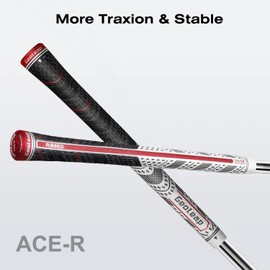 Geoleap ACE-R Golf Grips Set of 13- Back Rib Improved Control，Multi Compound Rubber And Cord Hybrid Golf Club Grips, Standard/Mdisize, 7 Colors Optional. (Black, Standard)