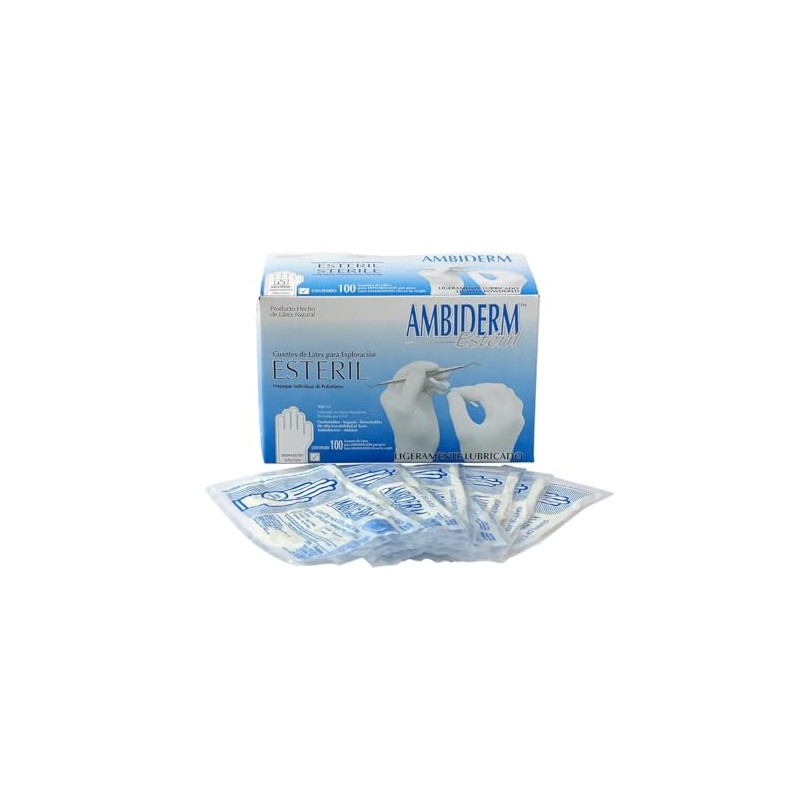 AMBIDERM Guante ESTÉRIL Caja C/100 PZAS (Mediano)