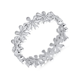 Timeless Cubic Zirconia AAA CZ Tiny Star Round Flower Anniversary Eternity Wedding Band Ring For Women .925 Sterling Silver