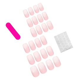 Square Press on Nails Short Length French Fake Nails Glue on Nails Reusable Light Pink White Gradient Acrylic Nails with Glossy Full Cover Light Colour False Nails Tips for Women Manicure Art 24 Pcs