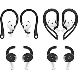 Rqker Sport Hooks Compatible with AirPods 4 2024 New 4th Gen, 1 Pair Adjustable Anti-Slip Soft TPU Earhook, 1 Pair Silicon Ear Hook, 2 Pairs Silicon Eartips Hooks Compatible with AirPods 4 112 Black