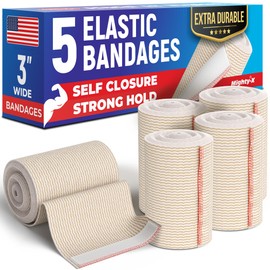 Premium Elastic Bandage Wrap - 3” (5pk) - Strong Compression - Self-Closing Reusable Bandages for Legs and Arms - Wrist, Elbow, Foot, Knee Wrap