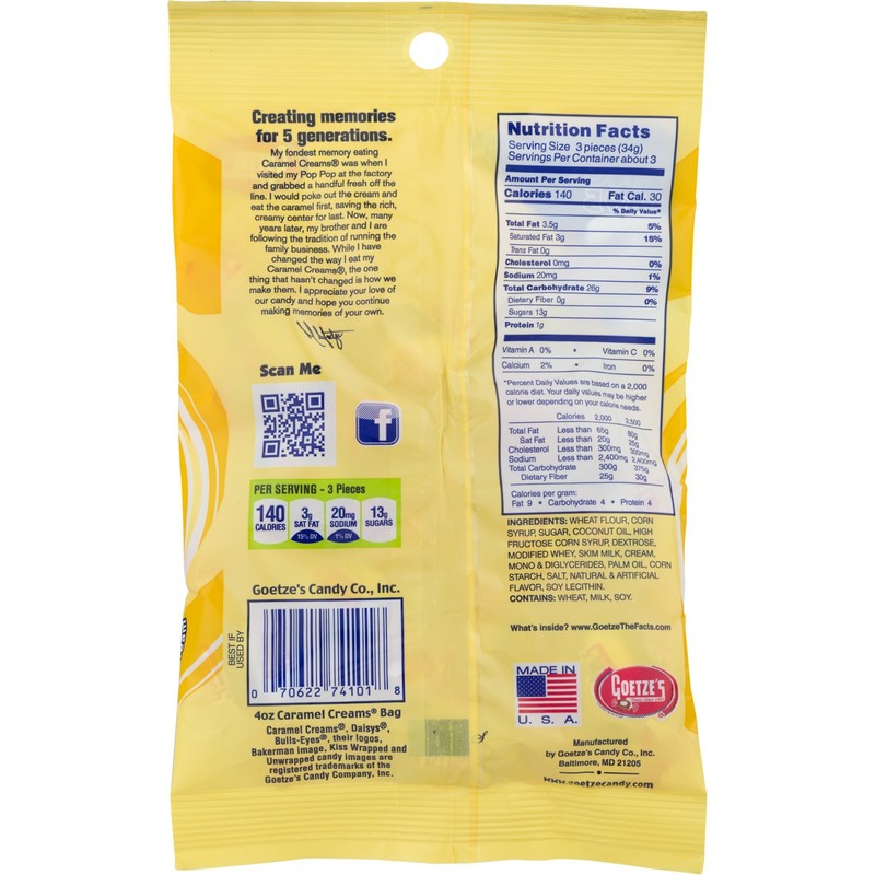 Goetze's Original Vanilla Caramel Creams, 4 oz Bag