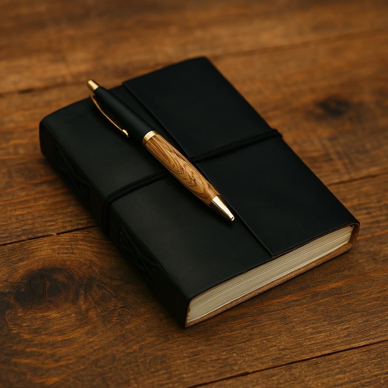 Handmade Black Leather Journal Notebook with Unlined Paper, Vintage Leather