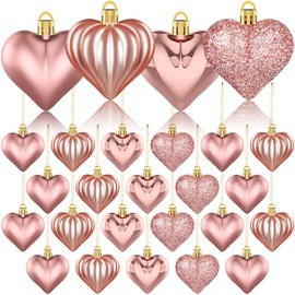 36Pcs Valentines Day Decor Heart Ornaments Rose Gold Heart Shaped Baubles Ornaments for Valentine's Day Hanging Decorations or Wedding Anniversary Party Supplies Home Tree Decorations (4 Styles)