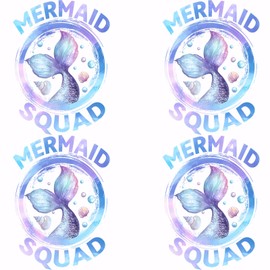 SUPERDANT 4 PCS Little Mermaid Squad Heat Transfer Stickers Blue Fish Tail Iron-On Transfers Plastic Stickers Set Clothing Iron on Decals for Girl's T-Shirt Canvas Bags Jackets DIY Crafts 25x18CM