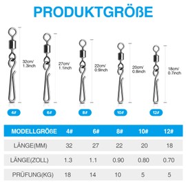 Realure Pack of 100 Rolling Fishing Swivels with Carabiner Hanging Swivels Fishing Trout Fishing Swivel Carabiner Fishing Swivels for Fish Bait Swivel Fishing Accessories Swivels 5 Size 4# 6# 8# 10#