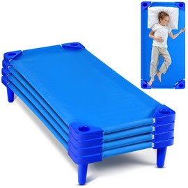 Burbell 4 Pcs Stackable Daycare Cots for Toddler 54" l x 23" W Kids Cots for Sleeping Portable Kids Bed Furniture Bed Frames Headboards Footboards for Classroom Preschool (Blue)