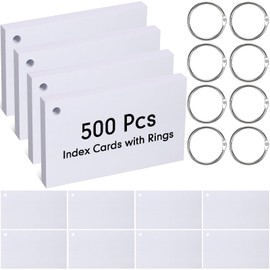 500 Pcs Index Cards with Holes Punched Lined Flash Cards with Rings Metal Rings for Index Cards Ruled Single Hole Note Cards with Rings for Adults Kids Home Classroom Office (Blank White, 4 x 6 Inch)