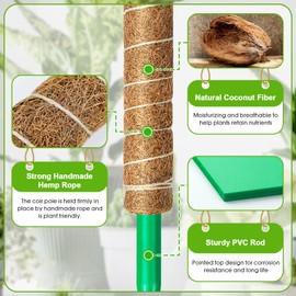 EAONE 6 Pack 16'' Moss Pole for Plants Indoor, 96'' Monstera Plant Support Moss Stick for Climbing Plants, Stackable Coir Totem Pole Monstera Stakes with Plant Labels, Magic Tape, Rope & Ties