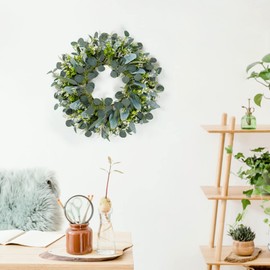 SOMYTING Eucalyptus Wreaths for Front Door 21" Handmade Green Leaves Wreath Spring Summer Wreath for Home Porch Farmhouse Decor Indoor Outdoor