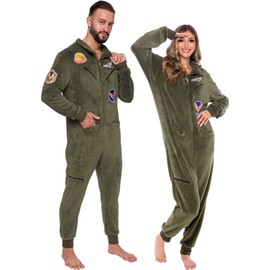 Silver Lilly One Piece Fighter Pilot Costume - Adult Novelty Flight Suit Jumpsuit Pajamas (Olive, Medium)