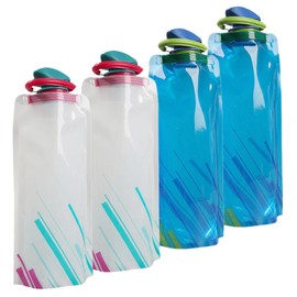 Fractoluxe Pack of 4 Foldable Water Bottles, 700 ml, Reusable Foldable Water Bottle, Foldable Water Bottles for Travel, Holiday Parties, Hiking, Fitness (Blue + White)