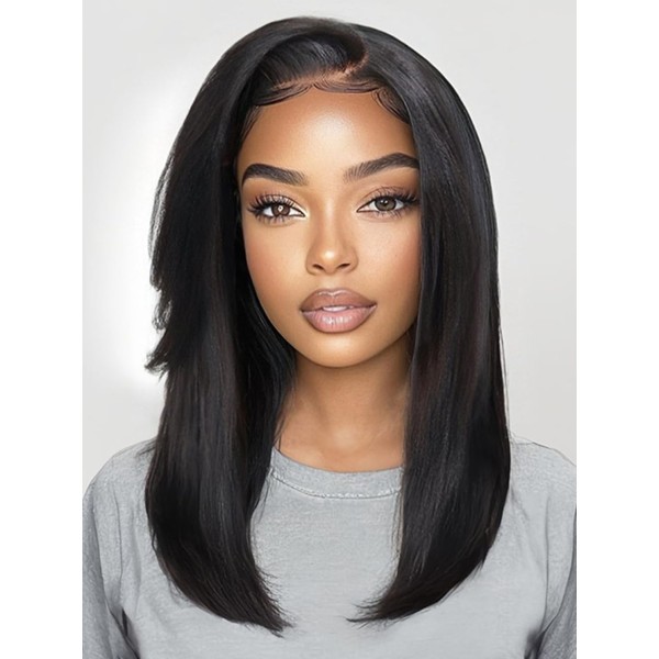 UNICE Yaki Straight Human Hair Drawstring Wig with Side Bangs