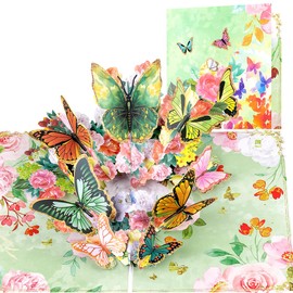 CNLITIHEKA Green Butterfly Pop Up Card, Pop Up Flower Greeting Card - Butterfly Theme, for Any Occasion, Mother's Day, Valentines Day, Birthday, Anniversary, Get Well, Includes Envelope.