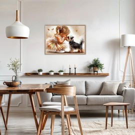 AIRDEA Diamond Art Paintings Kits for Adults,Girl and Puppy Diamond Art Kits for Adults,12x16 Inch DIY Diamond Art Paintings Kits Yorkshire Terrier,Diamond Art Painting Set Complete for Beginner