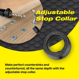 JNB Pro Countersink Drill Bit Set for Woodworking – #8 Wood Screw Pilot Hole Set, 5pcs 4-Flute M2 HSS, 1/4" Hex Changeover, Depth Collar Includes 2 Free Tapered Drill Bits for Drilling, 11/64"