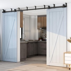 AONAYIOA 7FT Ceiling Mount Bracket Sliding Barn Door Hardware Kit Black,Strong Bearing, Low Ceiling L-Shape Bracket System Heavy, Sturdy, Durable, Quiet, No Door Double Door（T Shaped）