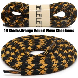 DELELE 2 Pair Round Wave Shape Non Slip Heavy Duty and Durable Outdoor Climbing Shoelaces Hiking Shoe Laces Shoestrings, 16 Black&orange, 39 inch (100CM)