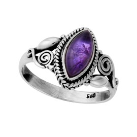 81stgeneration Women's 925 Sterling Silver Boho Spiral Indian Amethyst Gemstone Birthstone Ring