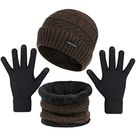 3-Pieces Winter Beanie Hats, Scarf and Touch Screen Gloves Set for Men and Women, Warm Knit Cap Set