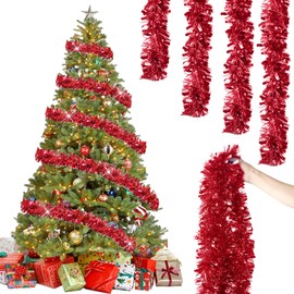 Pack of 6 x 2 m Christmas Tinsel Garland, Tinsel Garland, Glitter Garland, Christmas Indoor and Outdoor for Christmas Tree, Christmas Party, Tinsel Christmas Decoration, Red