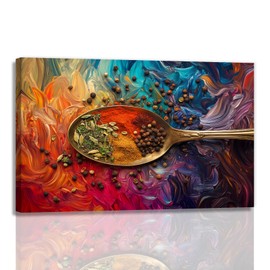 Kitchen Wall Decor Colorful Spices Seasoning On Spoon Picture Print On Canvas Abstract Contemporary Artwork For Home Dining Room Decoration Ready To Hang(Artwork-3,12"x18")