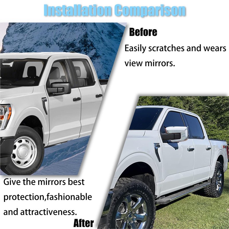 AUCERAMIC Chrome Mirror Covers Fit for Ford F150 2021-2024 Side