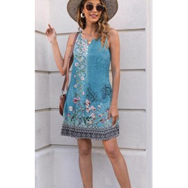 Disamer Womens Summer Dress 2025 Casual Button Down V Neck Sleeveless Boho Floral Beach Sundresses Vacation A-Line Dresses,Flower Wallpaper Blue,XX-Large