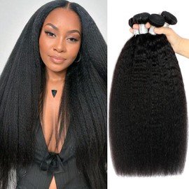 Bundles Human Hair Kinky Straight Human Hair Bundles For Black Women Yaki Straight 4 Bundles 20 22 24 26 Inch Natural Black