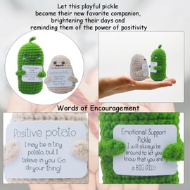 Mini Funny Positive Potato Birthday Gifts for Women Men, 2PCS Emotional Support Pickle Crochet Cucumber Doll Inspirational Gifts for Friends Coworker, Cute Room Decor Boys Girls Stocking Stuffers