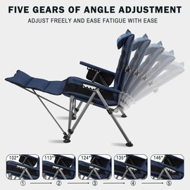 Folding Reclining Camp Chair with Footstool for Camp, Picnic, Lawn, Fishing
