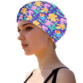 2Pcs Swimming Cap for Women Non-Waterproof Fabric Swim Cap lris Pleated Elastic Bathing Hat for Women