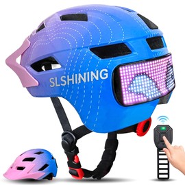 Kids Bike Helmet with LED Display & Remote Control, 63 Patterns, Adjustable Size, Detachable Visor, 11 Air Vents – Multi-Sport Helmet for Bicycle, Skateboard, Scooter for Girls, Boys Age 5-14
