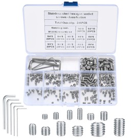 Set of 240 Grub Screws Assortment Set, Hexagon Socket Grub Screws with Wrench, Hex Head Screws for Door Handles, Tap - M3/M4/M5/M6/M8