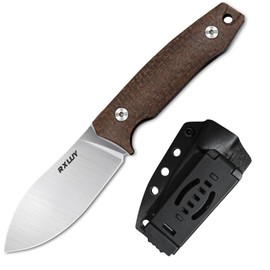 RXLUY Fixed Blade Knife with Kydex Sheath, 2.95" N690co Steel Blade, Ergonomic Mikata Handle, EDC Tactical Hunting Knives, Small Tool for Family Camping Survival Hiking,Gifts for Men Women (Brown)