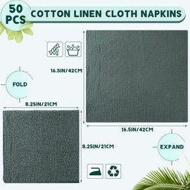 Buryeah 50 Pcs Sage Green Cloth Linen Napkins Cotton Linen Dinner Napkins Solid Color Reusable Table Dinner Napkins for Hotel, Lunch, Restaurant, Weddings Engagement Party Guests Family, 16.5 x 16.5''