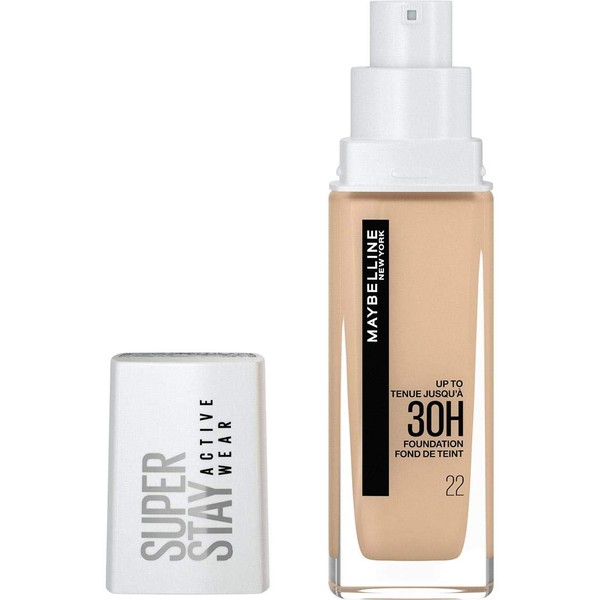 Maybelline New York Super Stay Active Wear, waterproof foundation with high coverage, long-lasting facial makeup, colour: No. 22 Light Beige (Light Bisque), (Light), 1 x 30 ml